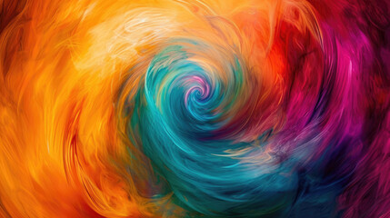 A swirling, vibrant blend of colors in an abstract painting.