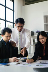 accountant working on finances, Financial accountant planner meeting business consultation introduction, Professional accountant in office, group of tax accountant doing sales invoice accounting.