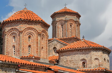 Fototapeta na wymiar Multidomed Byzantine-style, XVI c.rebuilt Church of the Holy Archangels, Eastern Orthodox Monastery of Saint Naum core. Ohrid-North Macedonia-264