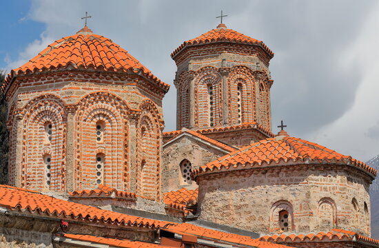 Multidomed Byzantine-style, XVI c.rebuilt Church of the Holy Archangels, Eastern Orthodox Monastery of Saint Naum core. Ohrid-North Macedonia-264