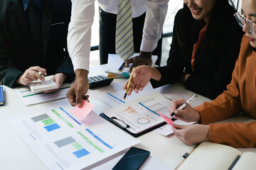 accountant working on finances, Financial accountant planner meeting business consultation introduction, Professional accountant in office, group of tax accountant doing sales invoice accounting.