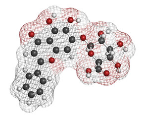 Baicalin flavonoid molecule. 3D rendering.