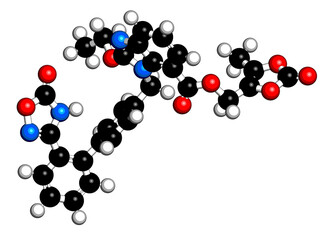 Azilsartan medoxomil hypertension drug molecule. 3D rendering.