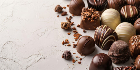 Gourmet chocolates at the side on a banner, offering a wide copy space.