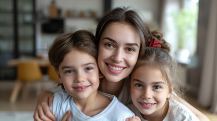 Obraz premium portrait of mother and child, family, mother's day, mommy, baby, love, tenderness, toddler, beautiful smiling woman, kid, children, childhood, hugs, parent, motherhood, female, people