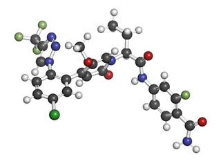 Asundexian drug molecule. Inhibitor of factor XIa. 3D rendering.