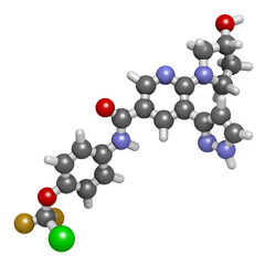 Asciminib cancer drug molecule. 3D rendering.