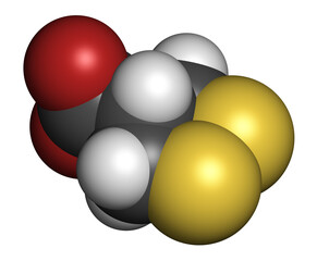 Asparagusic acid molecule. Organosulfur compound present in asparagus that is responsible for the typical urine odour after eating asparagus. 3D rendering.