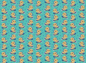 Fototapeta premium Dinosaur with skateboard illustration, pattern, vector, for backgrounds, children's fabric textures
