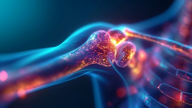 Shoulder joint inflammation, on a blue background,generative ai
