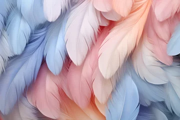Zelfklevend Fotobehang Pastel Feathers Background, pastel color feather abstract background texture, pastel feathers wallpaper, pastel bird feathers pattern, AI Generative © Forhadx5