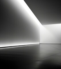 A sleek and minimalist room with soft lighting and modern design. Generative AI.