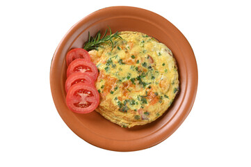 egg omelette with herbs and tomato sausage tasty and healthy food street food carbohydrate bar