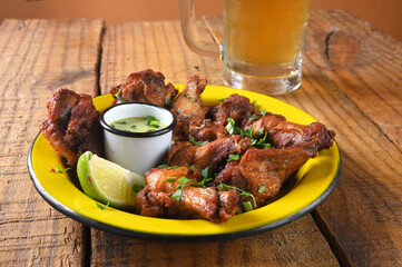 fried chicken seasoned with herbs herb sauce mayonnaise tasty food