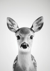 black and white photo of a deer, in the style of playful innocence