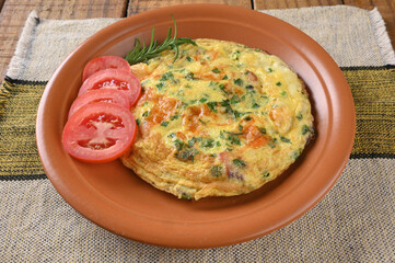 egg omelette with herbs and tomato sausage tasty and healthy food street food carbohydrate bar