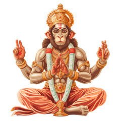 Divine Hanuman in a Meditative Mudra, PSD Illustration on Transparent Background