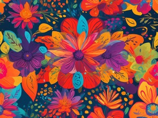 Fototapeta na wymiar Floral Burst: A Vivid Symphony of Blooms Enhanced by AI Artistry, where Nature's Palette Unleashes a Kaleidoscope of Colors in a Joyous Celebration of Vibrancy.