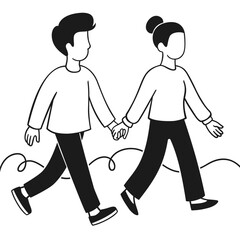 love couple walk happy day illustration