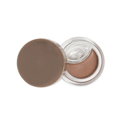 Pot of brow pomade and wax on white background