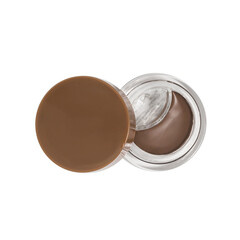 Pot of brow pomade and wax on white background