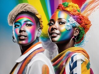 Obraz premium Rainbow Elegance: A Visual Ode to Diversity and Joy, AI-Enhanced Imagery Celebrates Positivity with a Spectrum of Colors Against a Clean Background Canvas