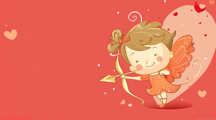 A charming banner of a smiling Cupid poised with a golden bow 