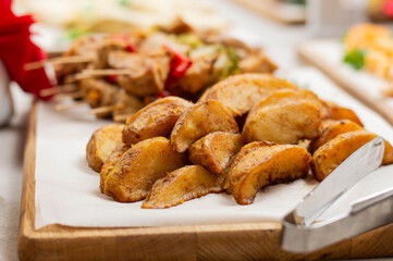 Blurred image of baked potato.Catering.
