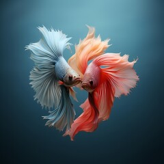 Obraz premium Beautiful Betta fishes loving and hugging each other in the shape of a heart. Love creative concept.