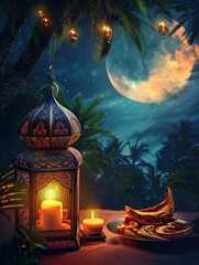 Obraz na płótnie Canvas Ramadan Poster design, realistic, HD, copy space - generative ai