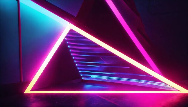 Cool geometric triangular figure in a neon laser light - great for backgrounds