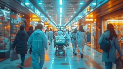 Team of Korean doctors rushing a patient in a gurney at the hospital - emergency medicine concepts, generative ai - obrazy, fototapety, plakaty