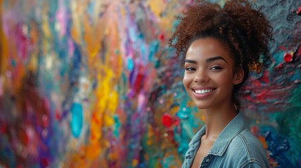 Fototapeta premium Woman painting colorful canvas. generative ai