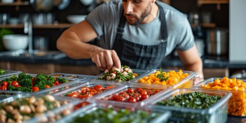 Obraz premium Man Preparing Salad in Kitchen