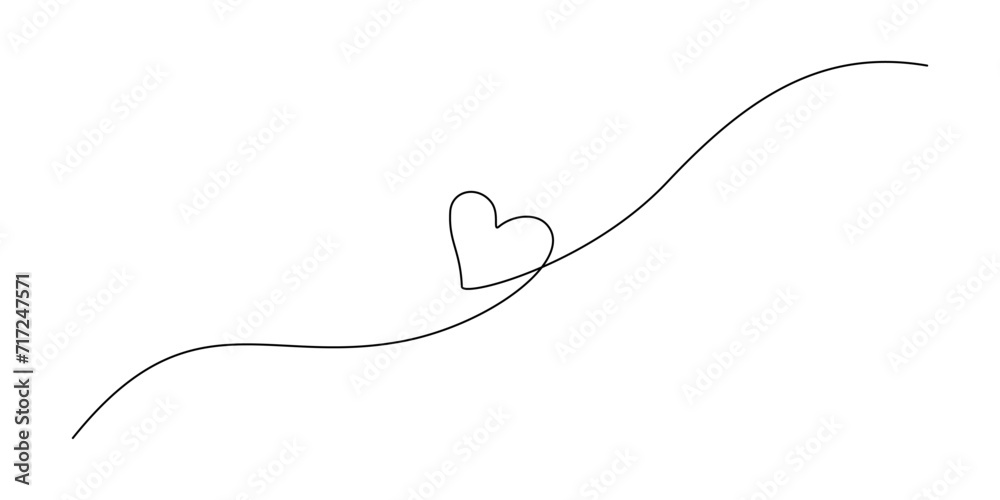 Leinwandbilder one continuous drawing of two hearts with red color love sign. thin flourish ribbon and romantic sym
