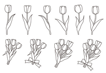 シンプルなチューリップの花のベクターイラストセット - obrazy, fototapety, plakaty