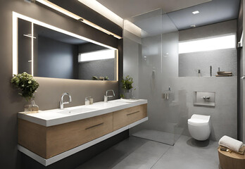 Fototapeta na wymiar modern bathroom, sink, decoration elements, toilet.AI generated