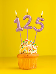 Number 125 candle - Birthday card design in yellow background