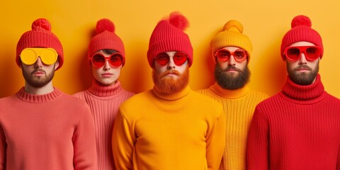Men in Red and Yellow Hats and Sunglasses