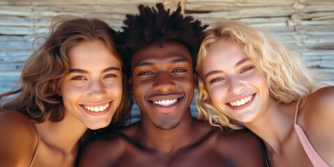 Fototapeta premium Smiling Group Poses for Camera in Joyful Moment