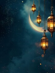 Ramadan Poster design, realistic, HD, copy space - generative ai - obrazy, fototapety, plakaty