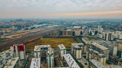 Foto auf Acrylglas Antireflex Aerial view Santa Giulia, Milan, Italy 3.01.2023 residential area on the south-eastern outskirts of Milan, between the districts of Rogoredo and Talledo © Andrew