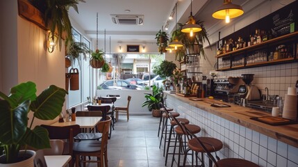 Alternatives Café oder Bistro in Deutschland. Nachhaltige Einrichtung vom Restaurant und Liebe im Detail mit natürlichem Material.
