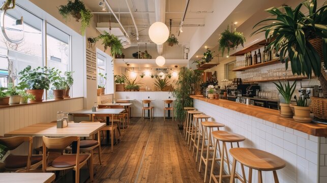 Alternatives Caf&eacute; oder Bistro in Deutschland. Nachhaltige Einrichtung vom Restaurant und Liebe im Detail mit nat&uuml;rlichem Material.