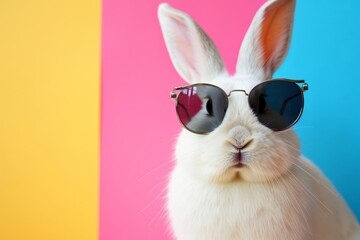 Pop Osterhase mit Sonnenbrille. Cooler Hase als Hintergrund oder Grußkarte für Ostern.