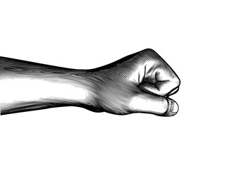 Black engraving side of human fist wrist illustration on white BG