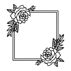 Square ornament frame with roses ai generated art