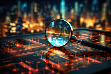 An engaging visual featuring a magnifying glass revealing hidden opportunities within financial data, encouraging viewers to explore the details for informed investment decisions.  Generative Ai.