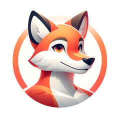 Obraz premium Modern Stylized Fox Illustration in Vibrant Orange - Friendly Animal Avatar Concept within Circular Frame, Expressive Eyes & Natural Design