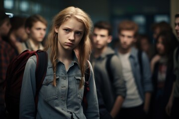 Creative concept on the topic of bullying at school. Sad children at school